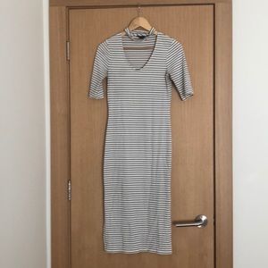 Striped jersey midi dress with neck detail